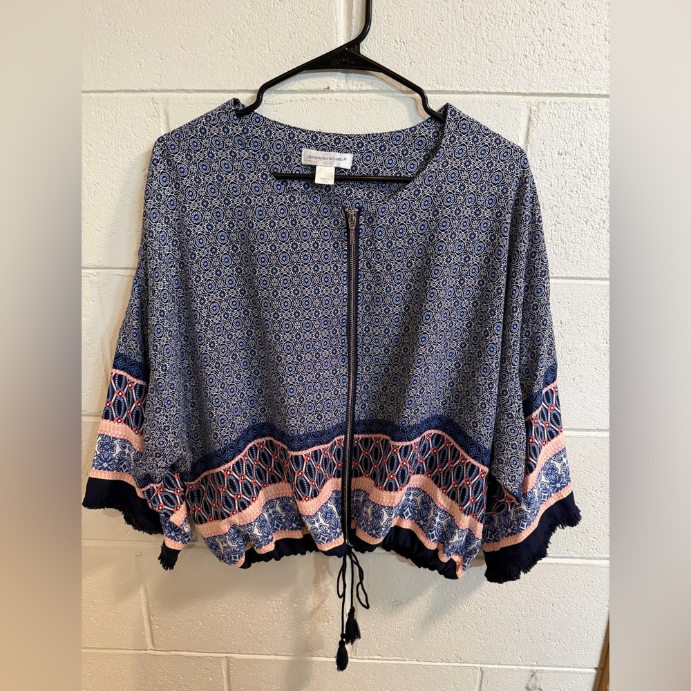 Christopher & Banks Navy and Light Blue Patterned Jacket size large